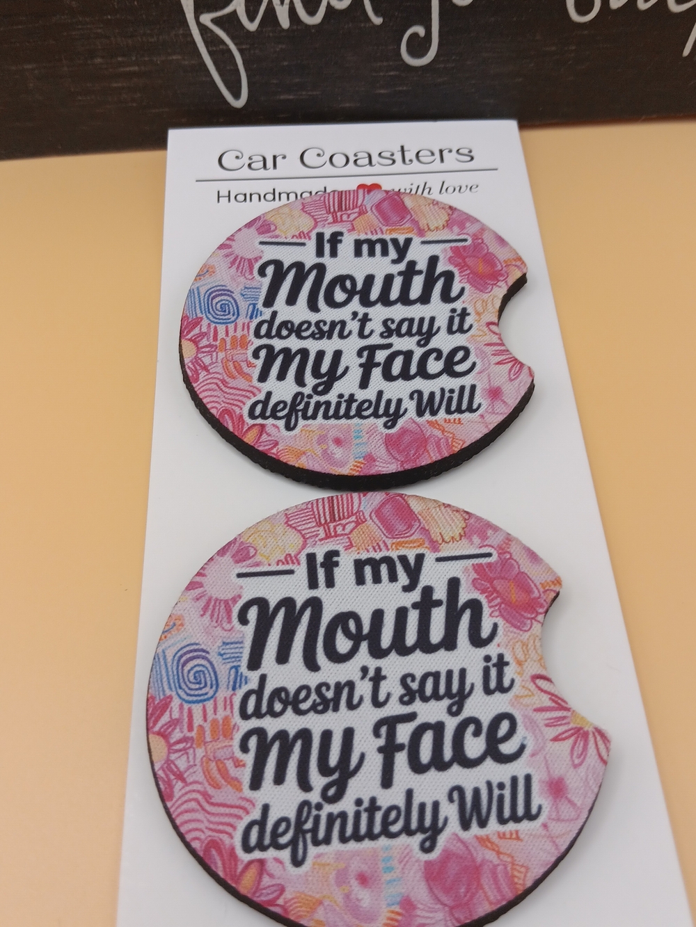 Funny Floral Car Coaster Set - Pink Design